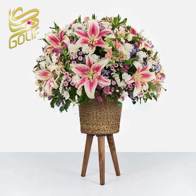 سبد گل عاشقانه هدیه تولد عیادت نوزاد لاکچری زیبا ارسال رایگان زیبا لاکچری ارسال فوری سریع گل فروشی آنلاین گل فروشی گلیف رز میخک آنترویم لیلیوم ارکیده