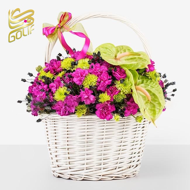 سبد گل عاشقانه هدیه تولد عیادت نوزاد لاکچری زیبا ارسال رایگان زیبا لاکچری ارسال فوری سریع گل فروشی آنلاین گل فروشی گلیف رز میخک آنترویم لیلیوم ارکیده